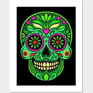 Neon Green Mexican Sugar Skull Posters and Art